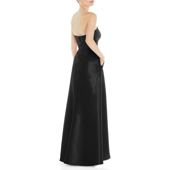 Alfred Sung Black Strapless Satin Gown maxi dress size 6 Reg NWOT - Picture 2 of 10